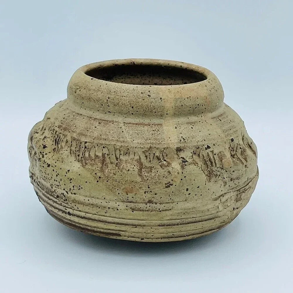 Hand made Art Pottery Scratch Marks Decorative Pot Planter signed Alonso